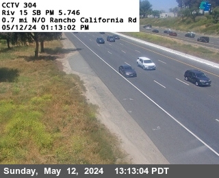 Timelapse image near I-15 : (304) 0.7 mi N/O Rancho California Rd, Temecula 0 minutes ago
